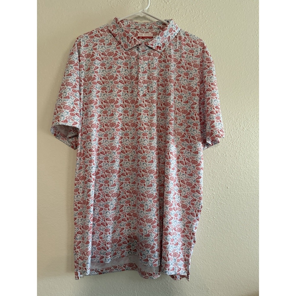 Fore Fathers Mens Golf Polo Shirt Pizza Night Print Size XXL Short‎ Sleeve EUC